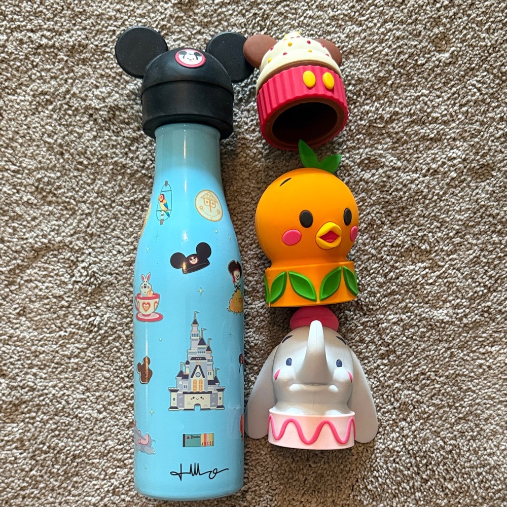 Disney Kids Bottle with Colorful Caps - Blue, Orange, Pink